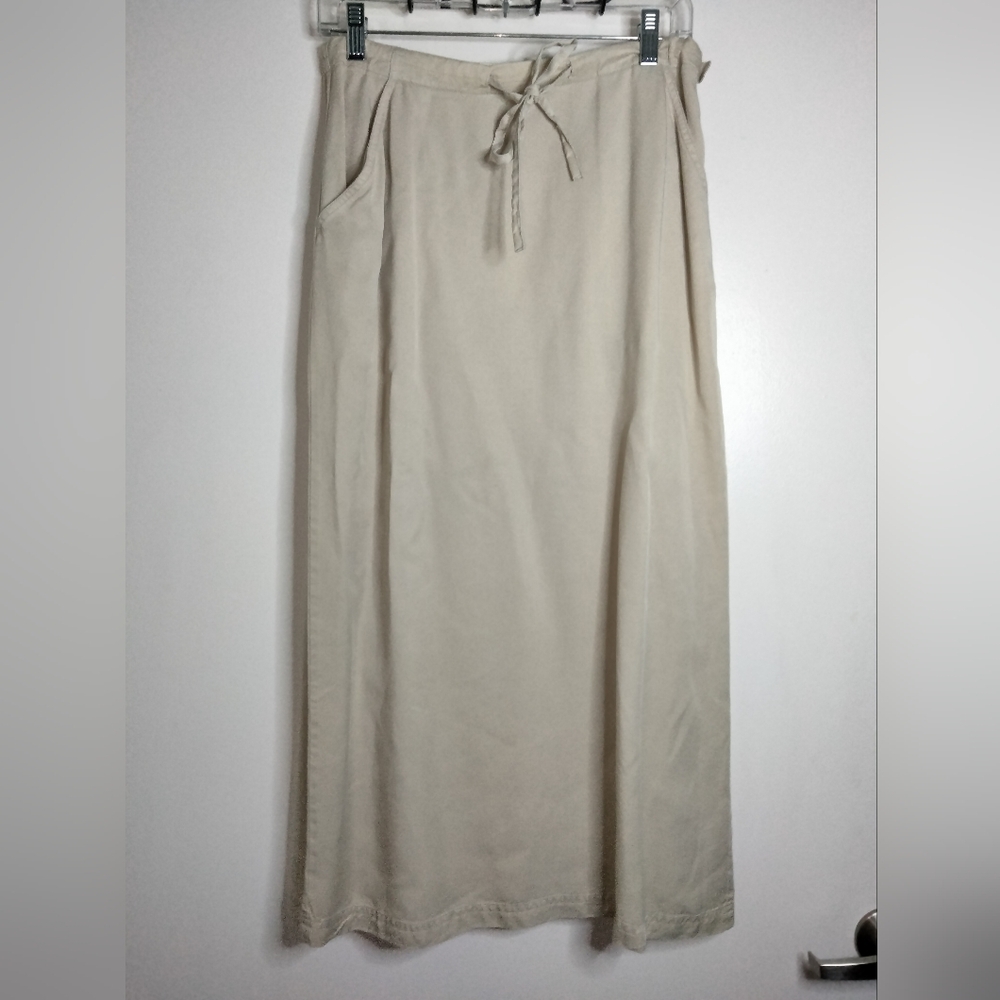 Linden Hill (Size M) Khaki 100% Lyocell Drawstring Slip Pockets Midi/Maxi Skirt - Picture 3 of 12